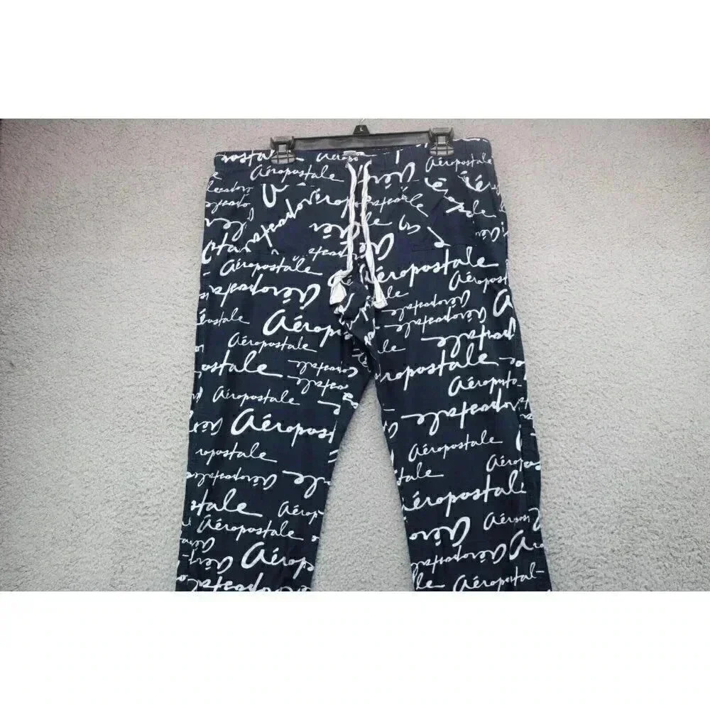 Women's Aeropostle Lounge/Pajama Pants-Size Large-Cropped-Blue & White